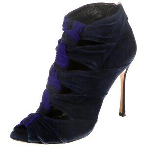 Sergio Rossi Blue Black Knot Suede Cutout Accent Lace-Up Heels Booties EU36